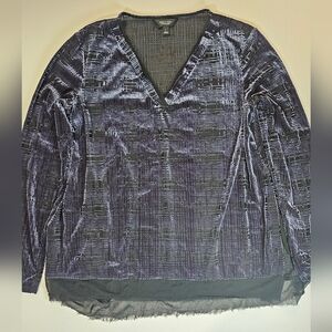 Simply Vera Vera Wang Blouse Womens Large Purple Black Crushed‎ Burnout Velvet